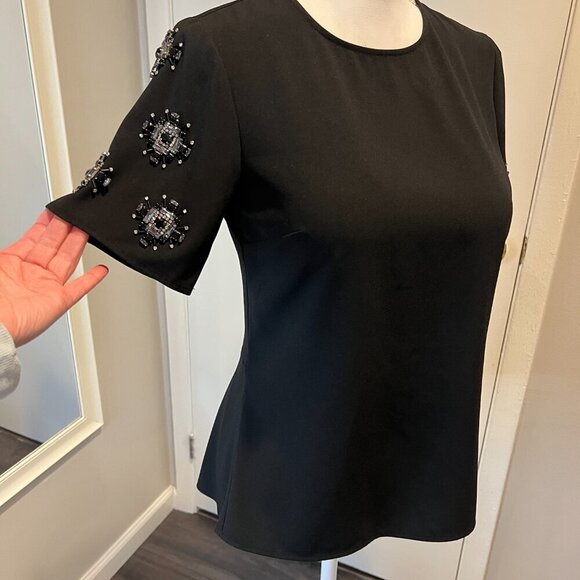 Michael Kors Black Embellished Sleeve Peplum Back Top, Size XS - Picture 5 of 15
